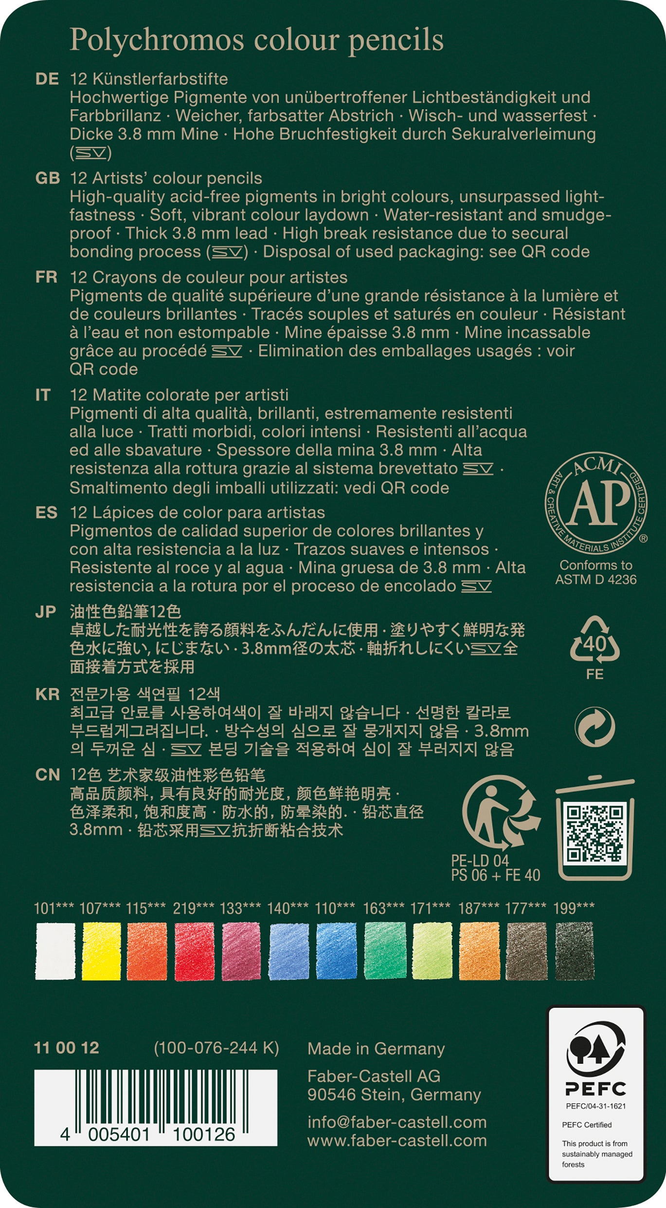 Fargeblyant Faber Polychromos 12 Stk
