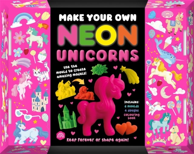 Make Your Own Neon Unicorns - A toy and book box set with 6 magical moulds and 4 neon doughs!