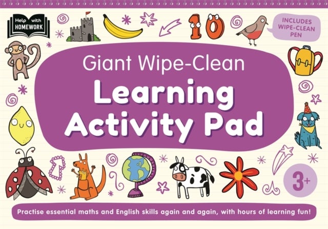 3+ Giant Wipe-Clean Learning Activity Pad - Practise essential pre-school skills , Reusable home-learning activities , Wipe-clean pen included