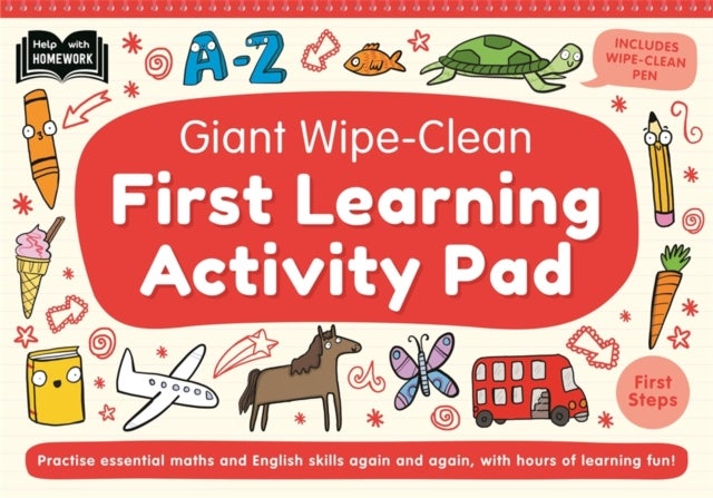 Giant Wipe-Clean First Learning Activity Pad - Practise maths and English skills , Reusable home-learning activities , Wipe-clean pen included