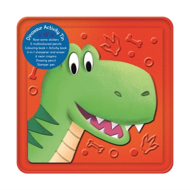 Dinosaur Activity Tin - A deluxe book and tin set with neon crayons, stamper pen and more