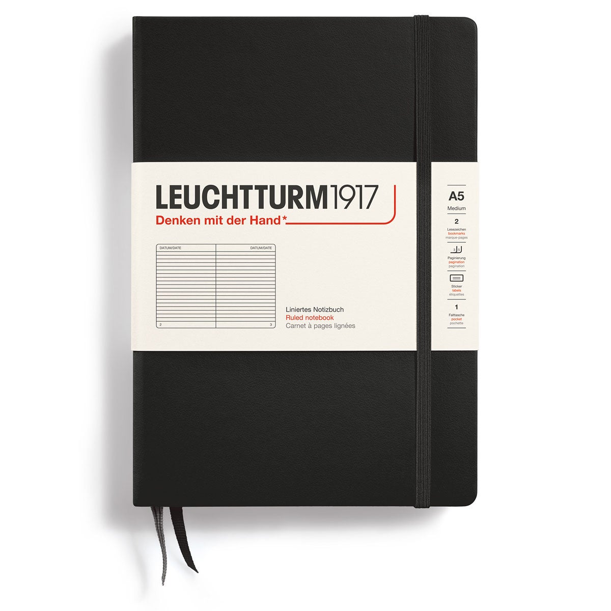 Notatbok Leuchtturm 1917 A5 Hard Ruled Black