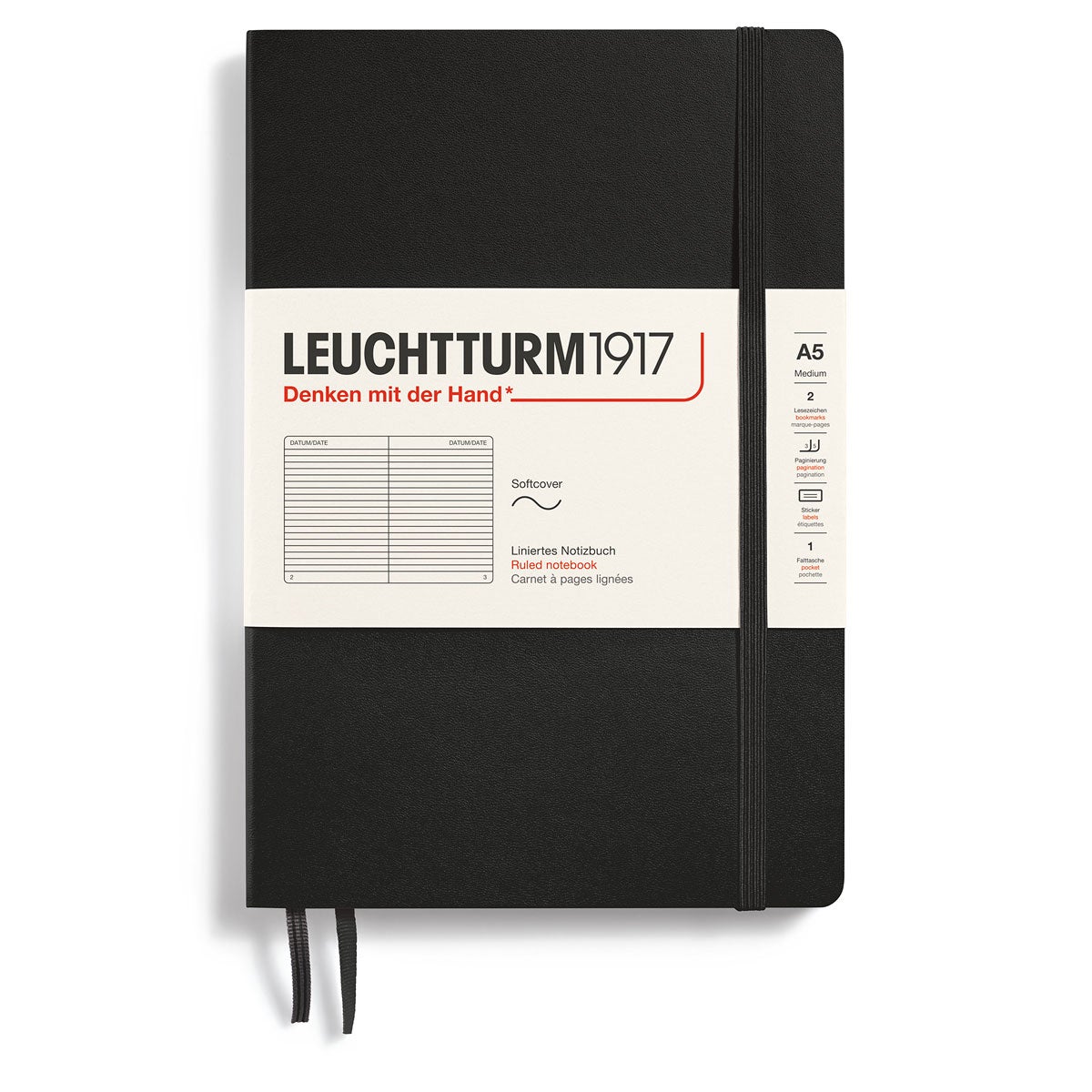 Notatbok Leuchtturm 1917 A5 Soft Ruled Black