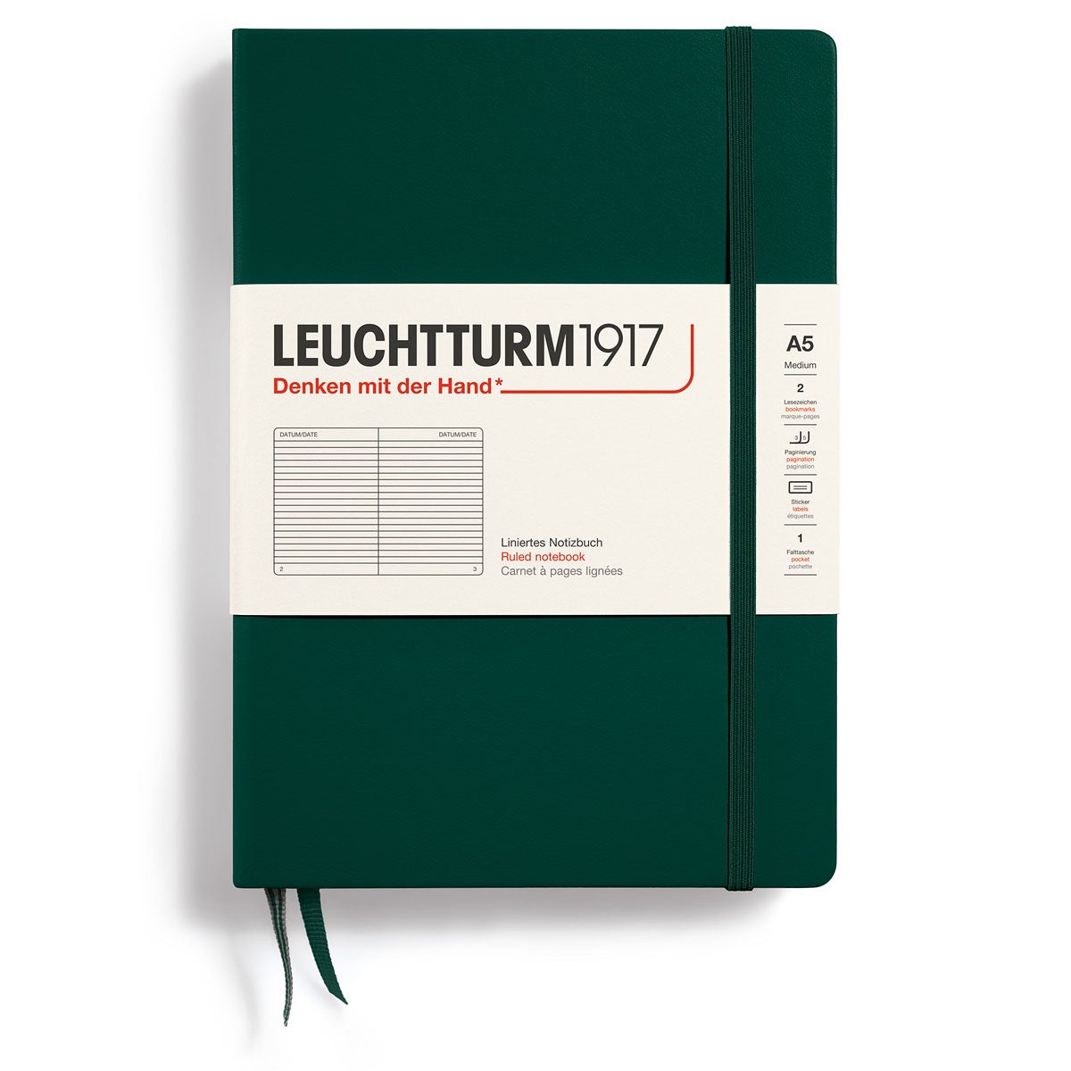 Notatbok Leuchtturm 1917 A5 Hard Ruled Forest Green