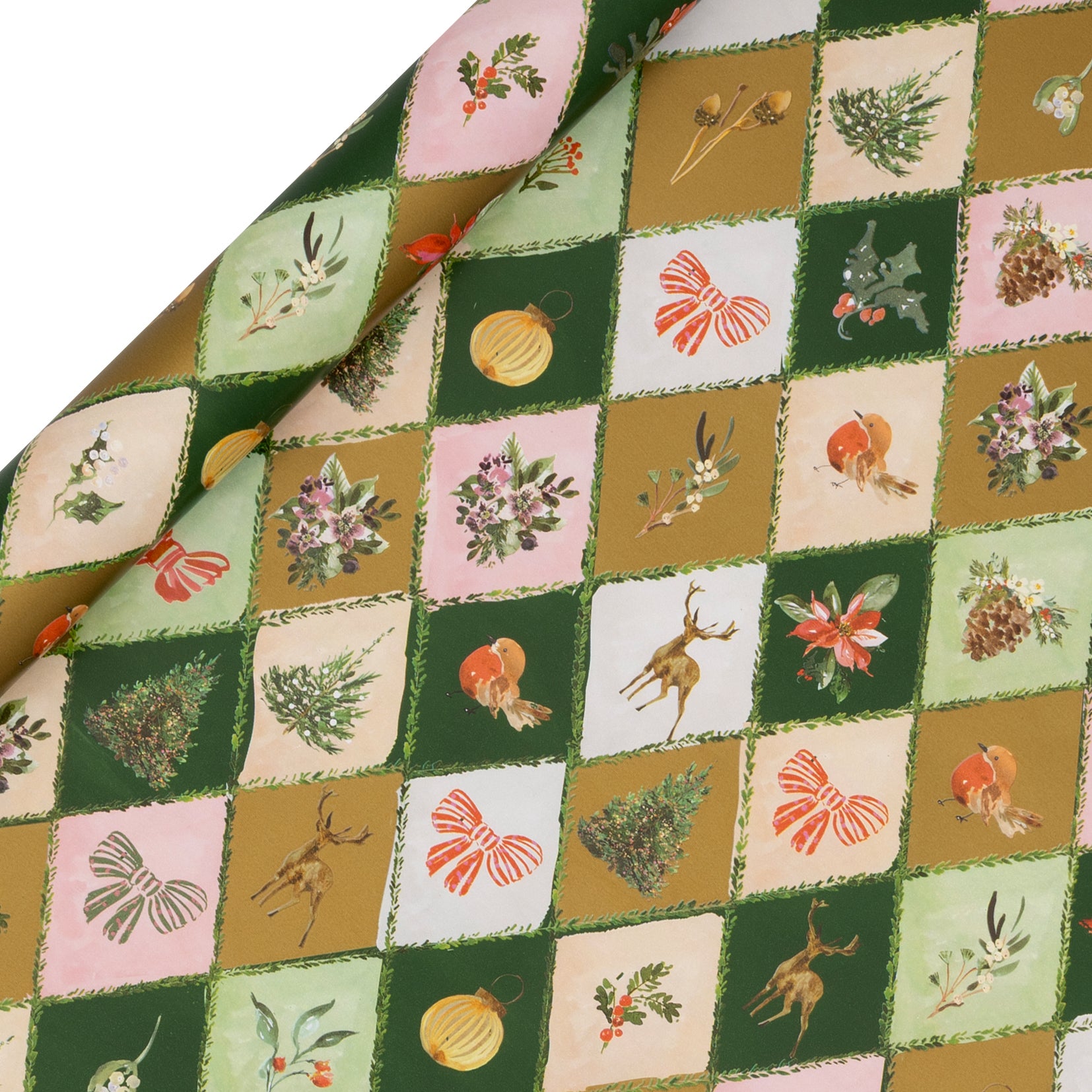 Gavepapir 4m Winter Weave Green & Gold