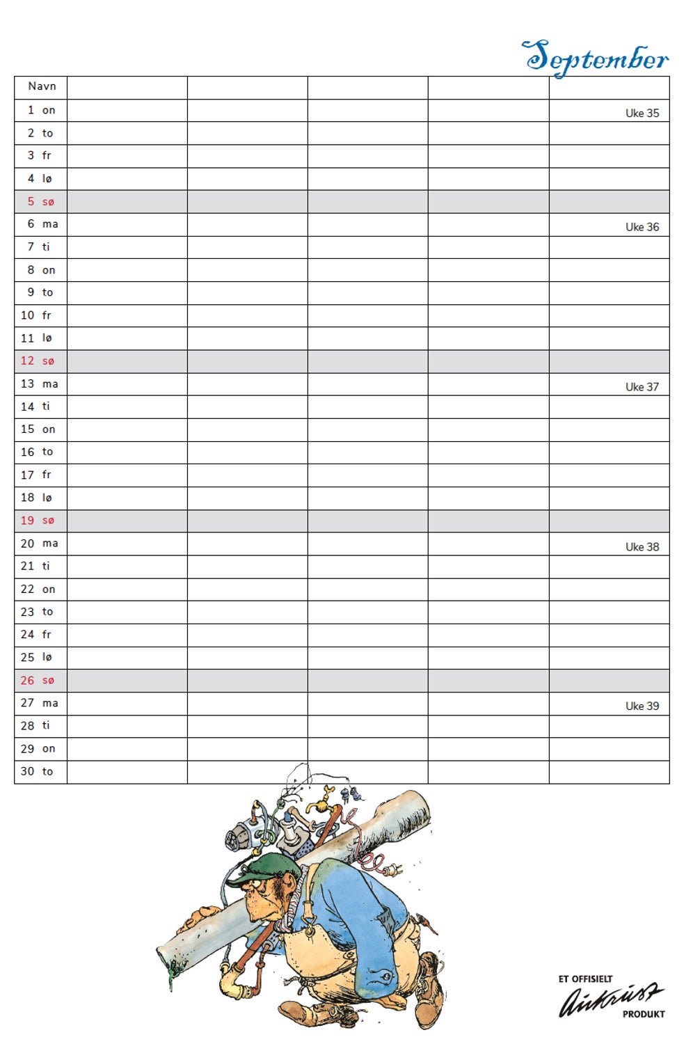 Kalender 2027 Flåklypa 23x34cm