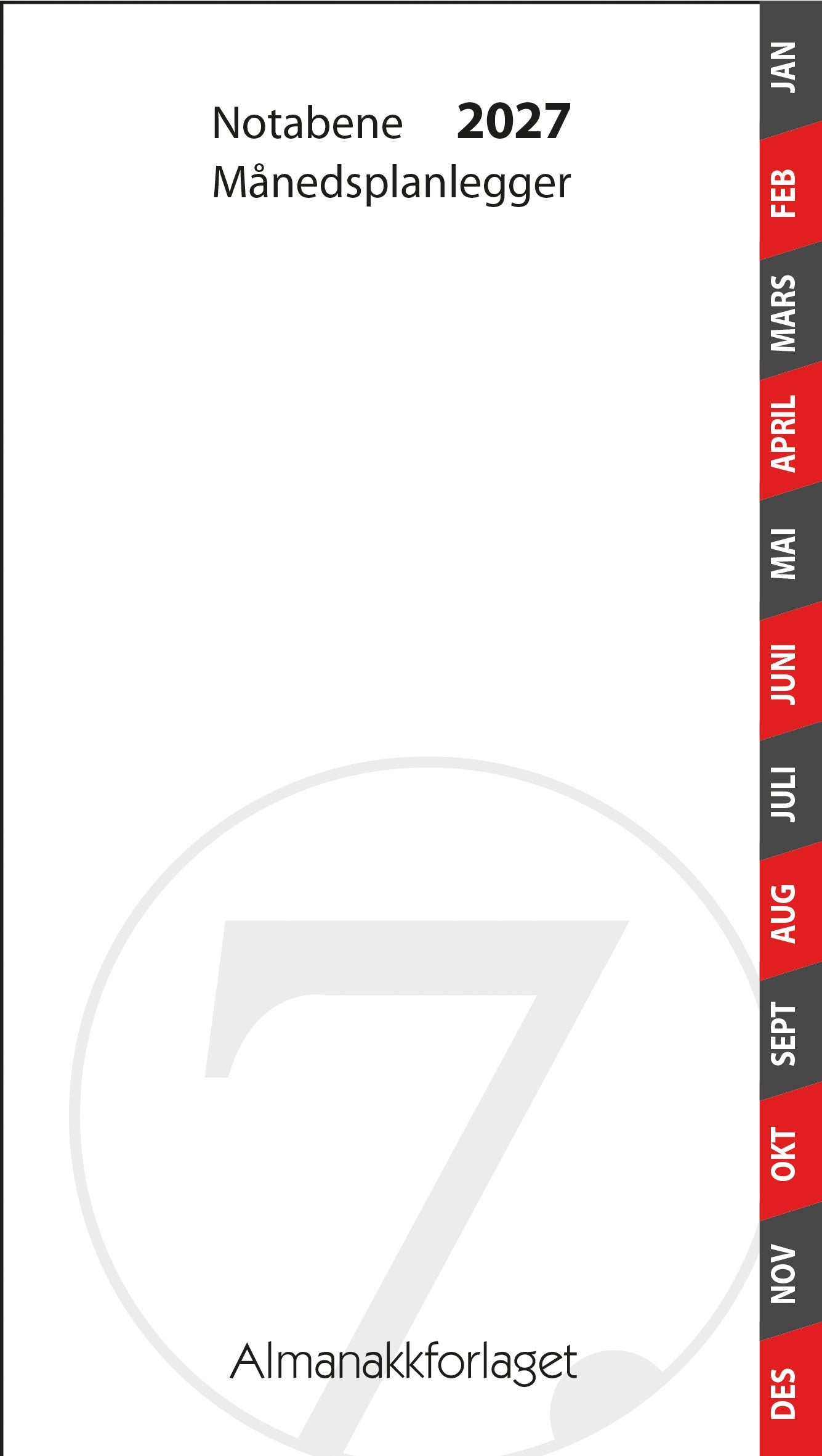 Kalender 2027 7.Sans Notabene Månedsplanlegger,
