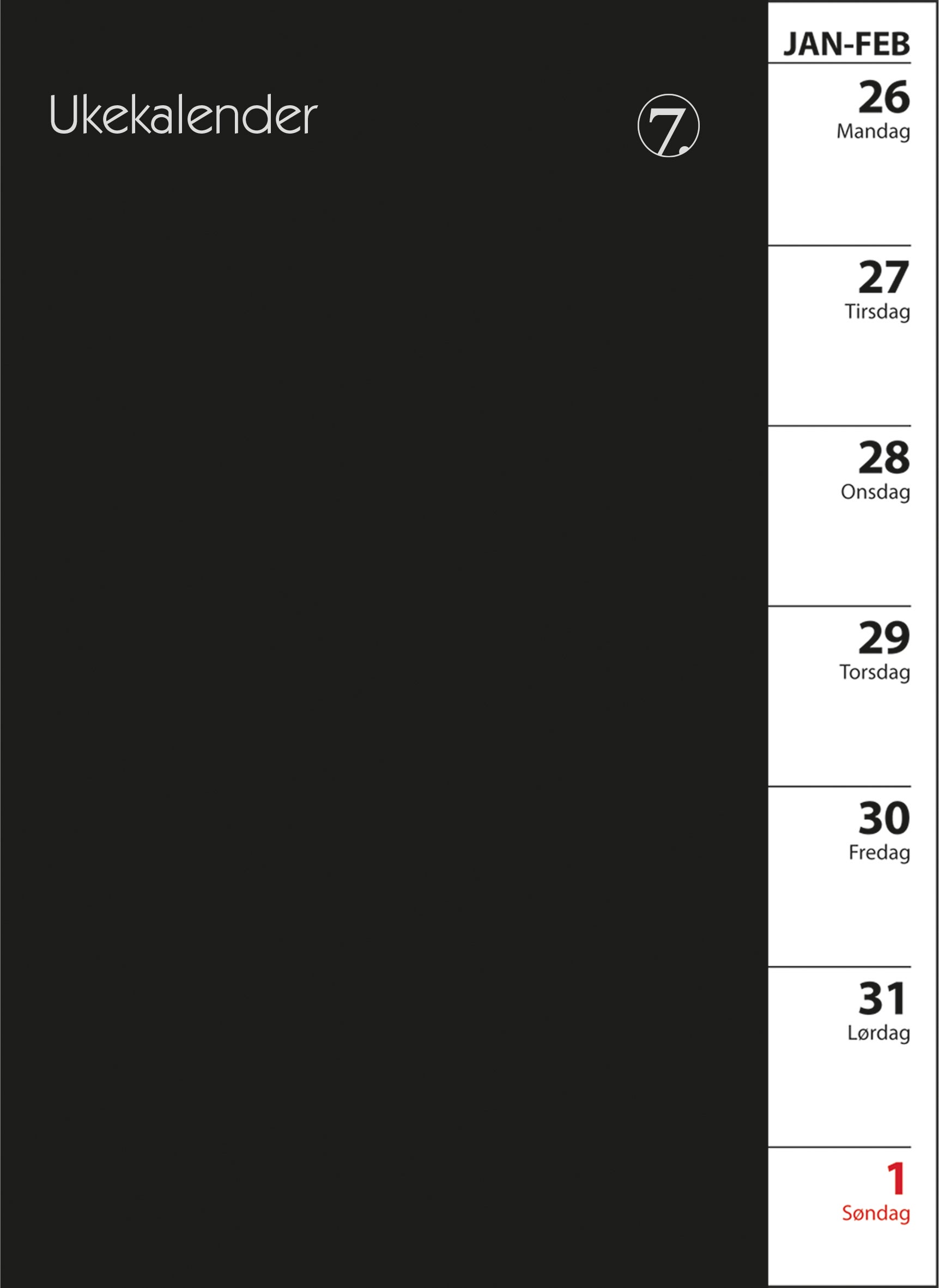 Kalender 2027 7.Sans Ukekalender, Refill I Im Omsl