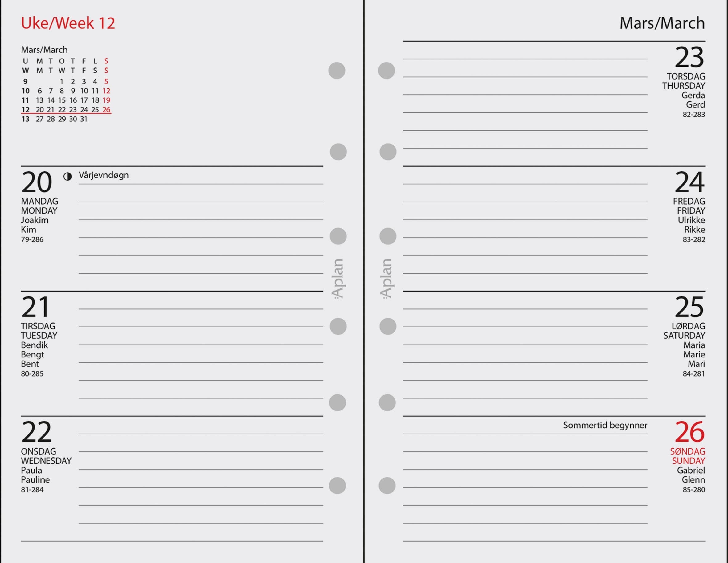 Kalender 2027 Aplan Pocket Uke Årssett