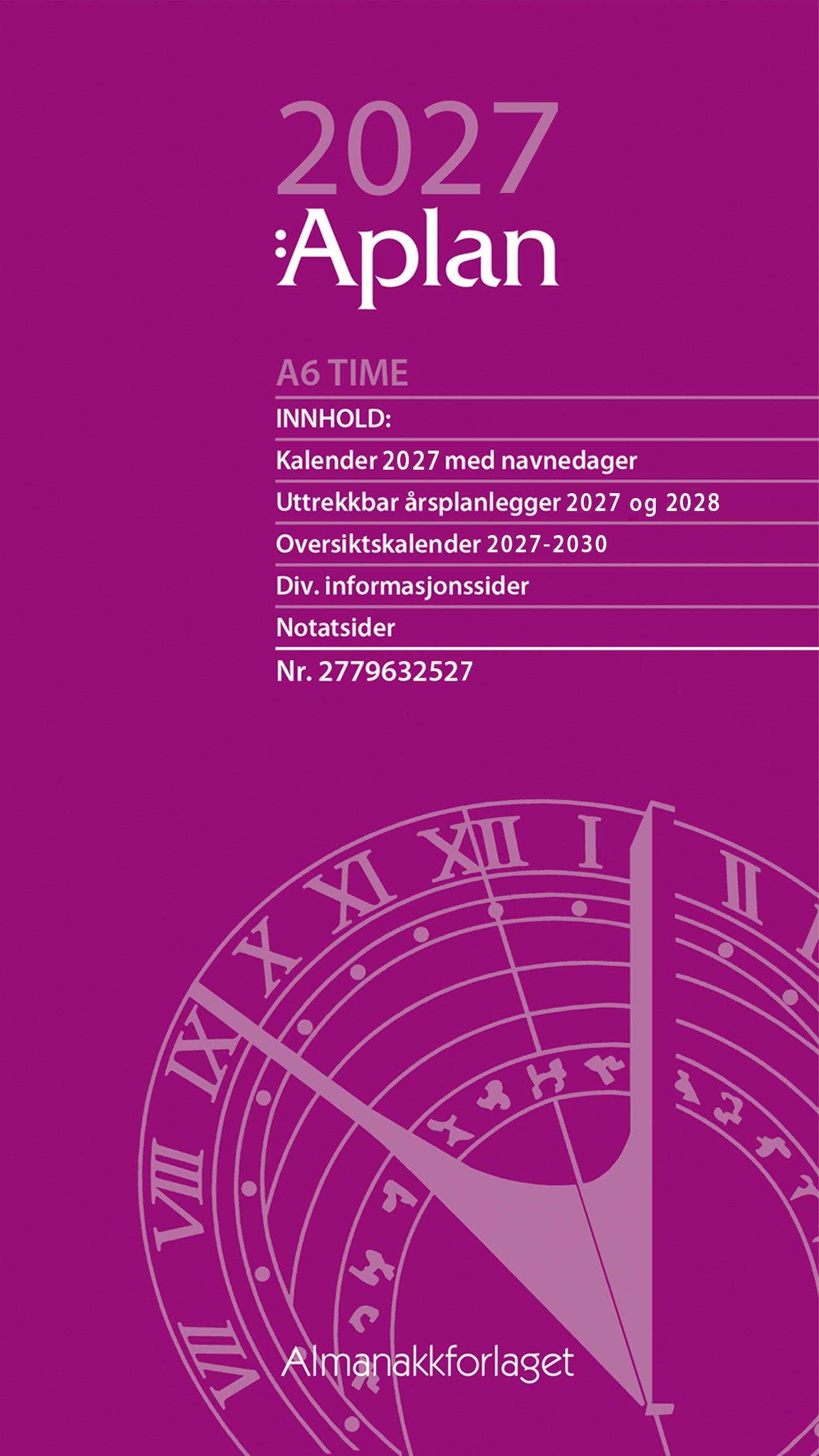 Kalender 2027 Aplan A6 Time Uke Årssett