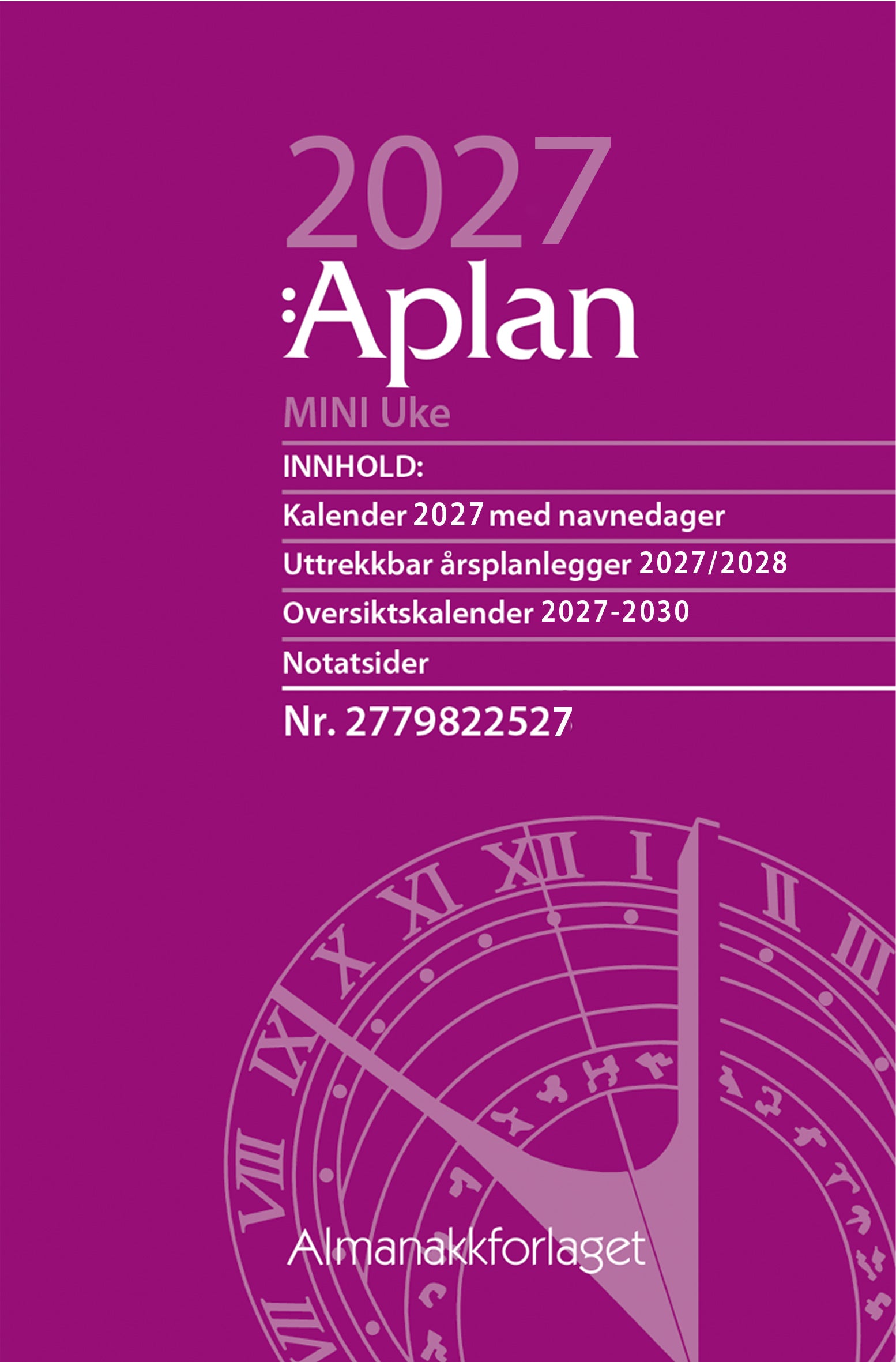 Kalender 2027 Aplan Mini Uke Årssett