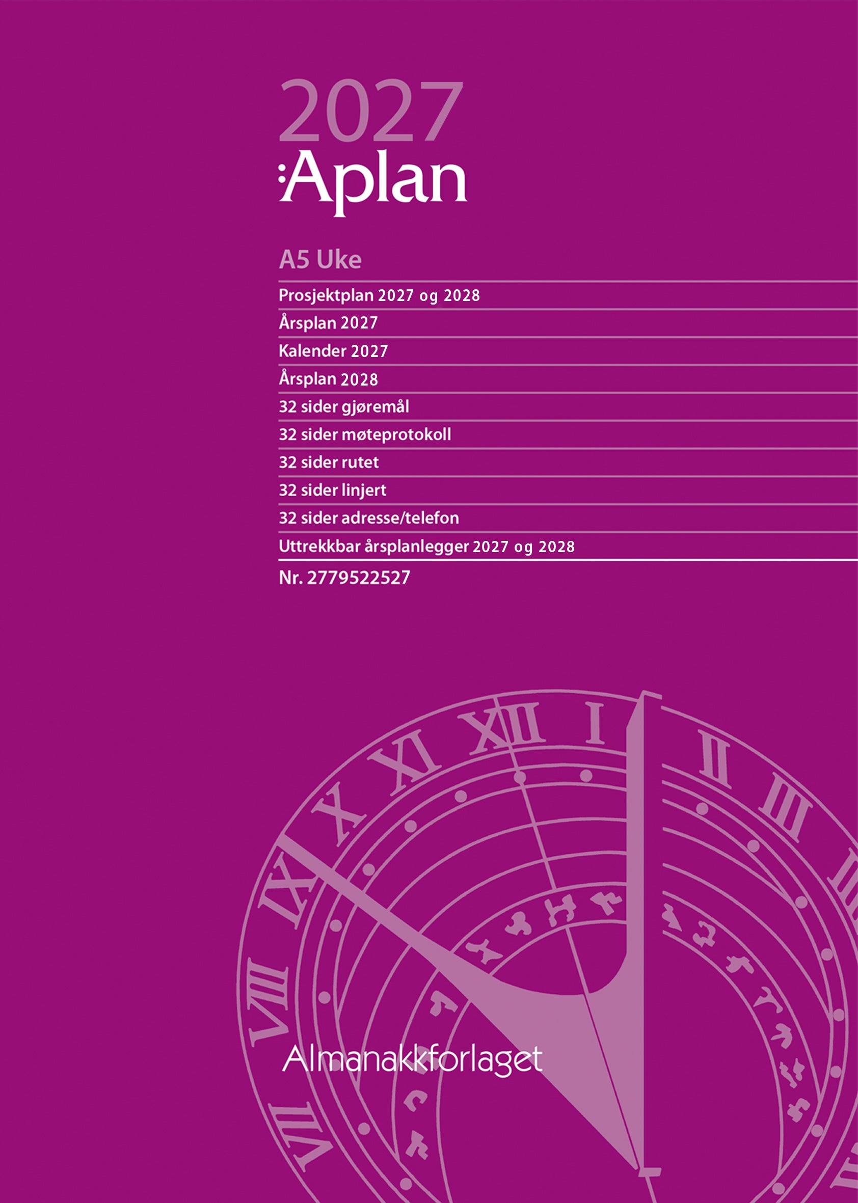 Kalender 2027 Aplan A5 Uke Årssett