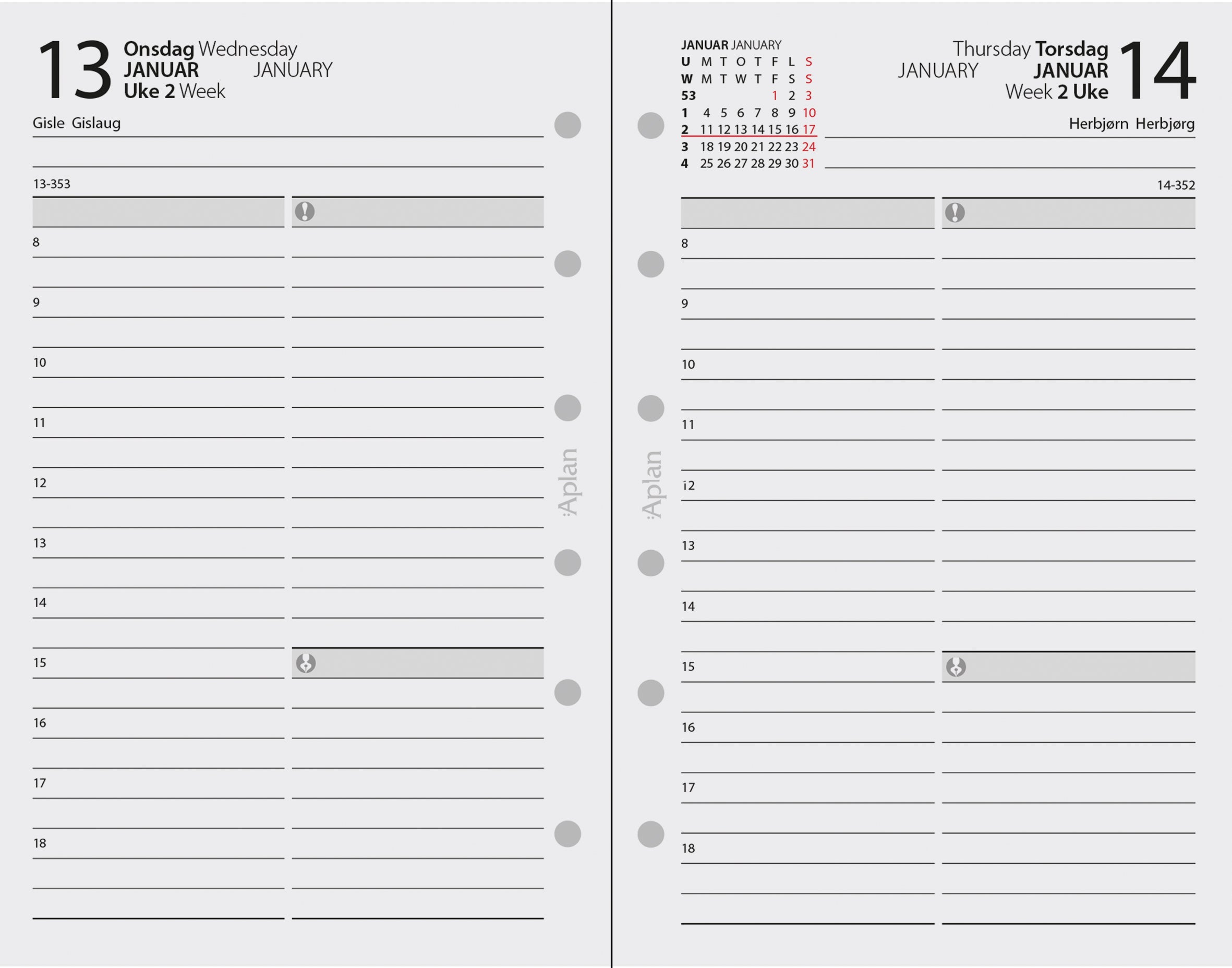 Kalender 2027 Aplan Pocket Dag Årssett