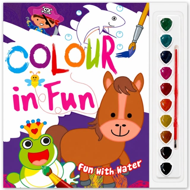 Brijbasi-Fun With Water: Colouring 32 Page Book Set For Kids- With 10 Watercolour Cakes Kit & Paint Brush, Safe, Washable, Organic & Non-Toxic Paints For Children-(Pink)