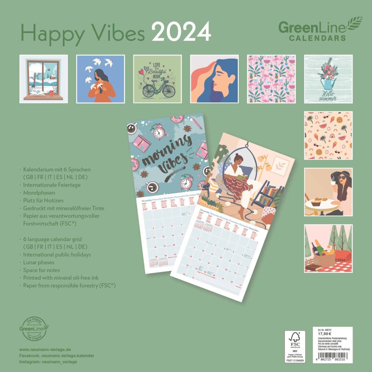 Kalender 2024 Happy Vibes 30x30cm