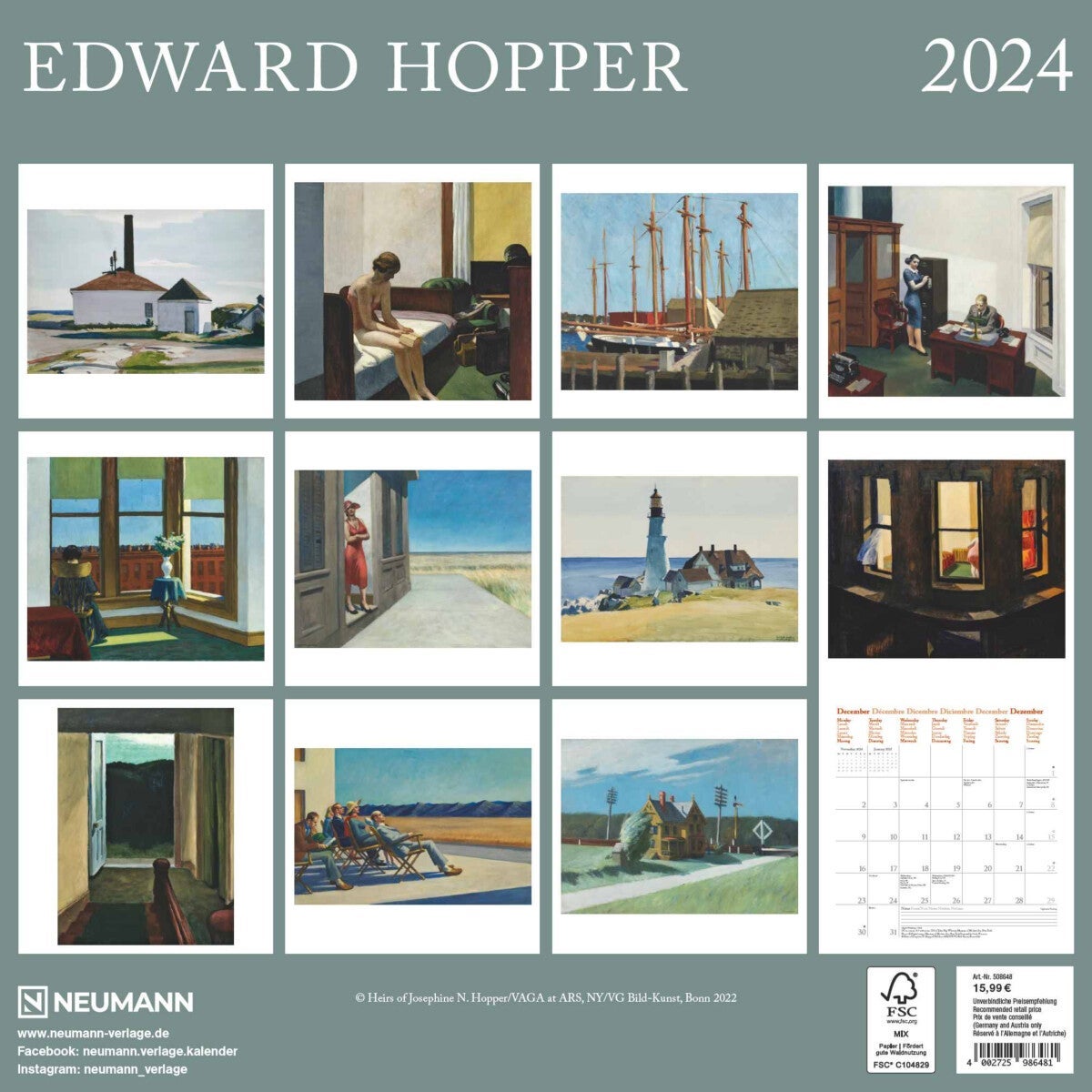 Kalender 2024 Edward Hopper 30x30cm