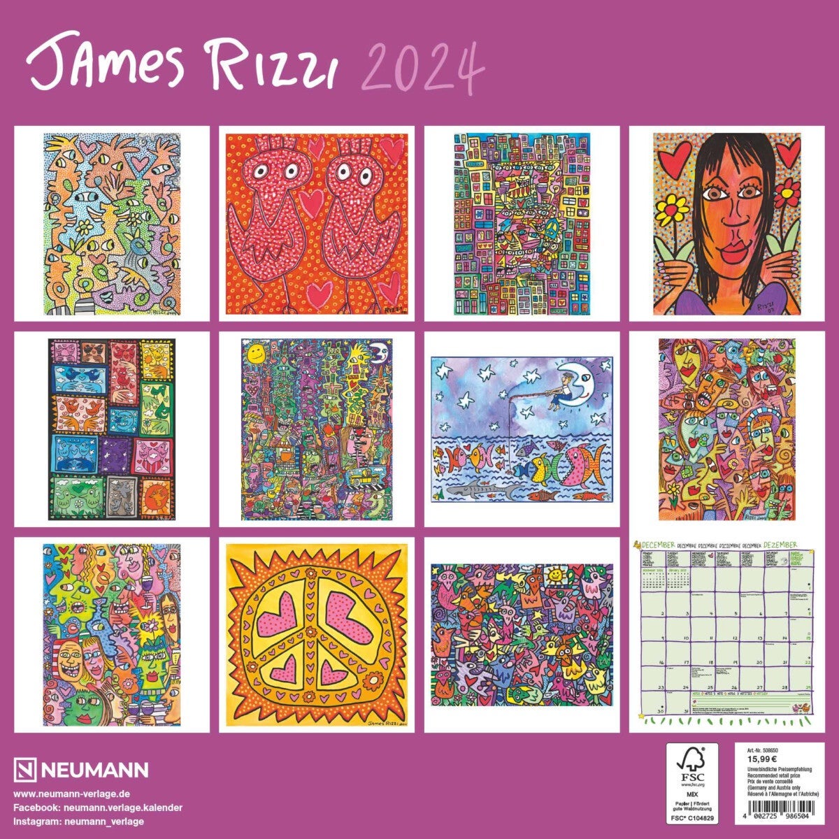 Kalender 2024 James Rizzi 30x30cm