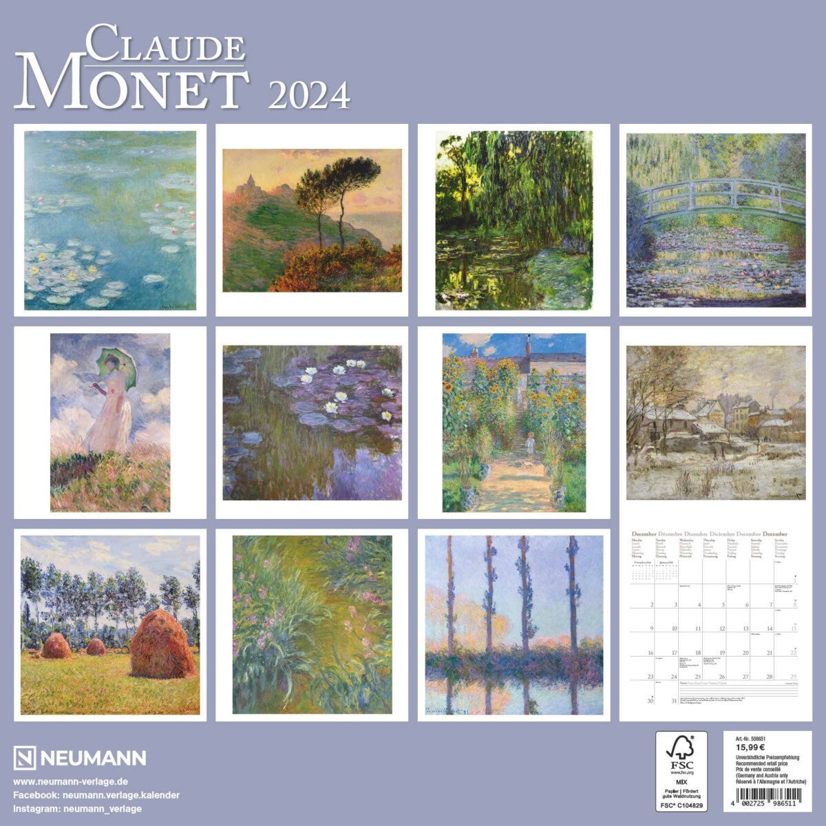 Kalender 2024 Claude Monet 30x30cm