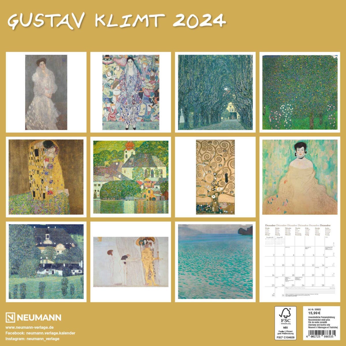 Kalender 2024 Gustav Klimt 30x30cm