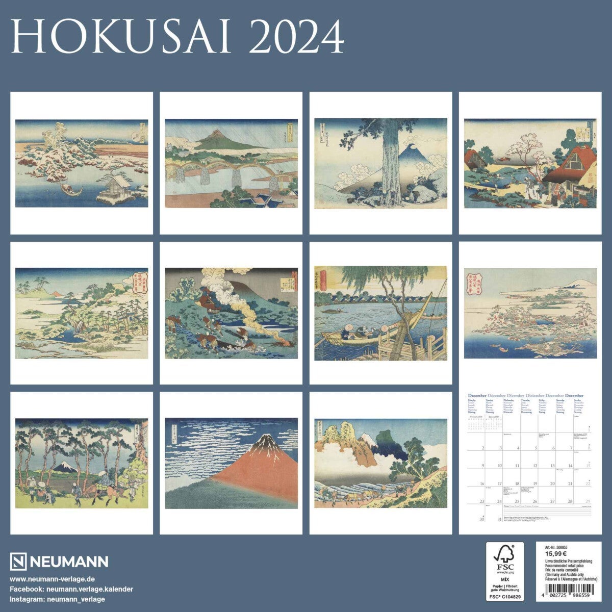 Kalender 2024 Hokusai 30x30cm