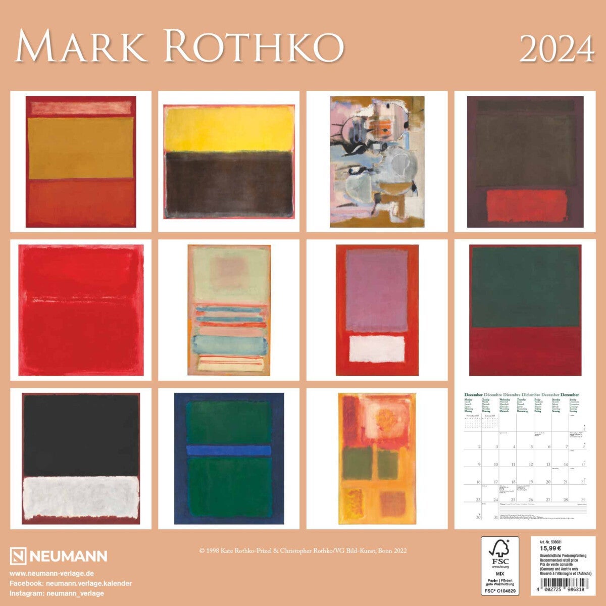 Kalender 2024 Mark Rothko 30x30cm