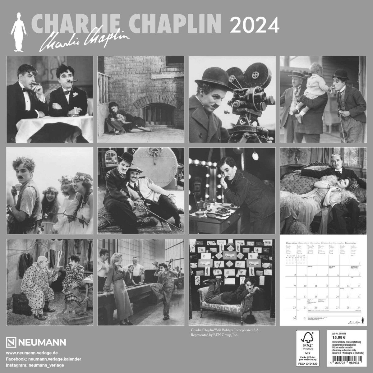 Kalender 2024 Charlie Chaplin 30x30cm