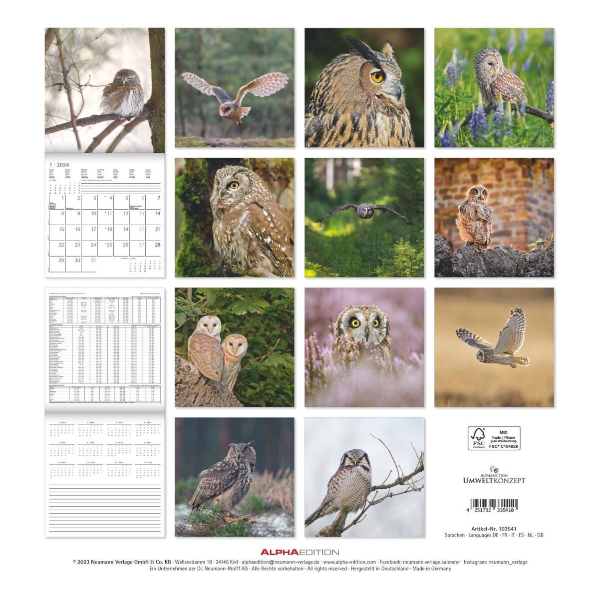 Kalender 2024 Owls 30x30cm