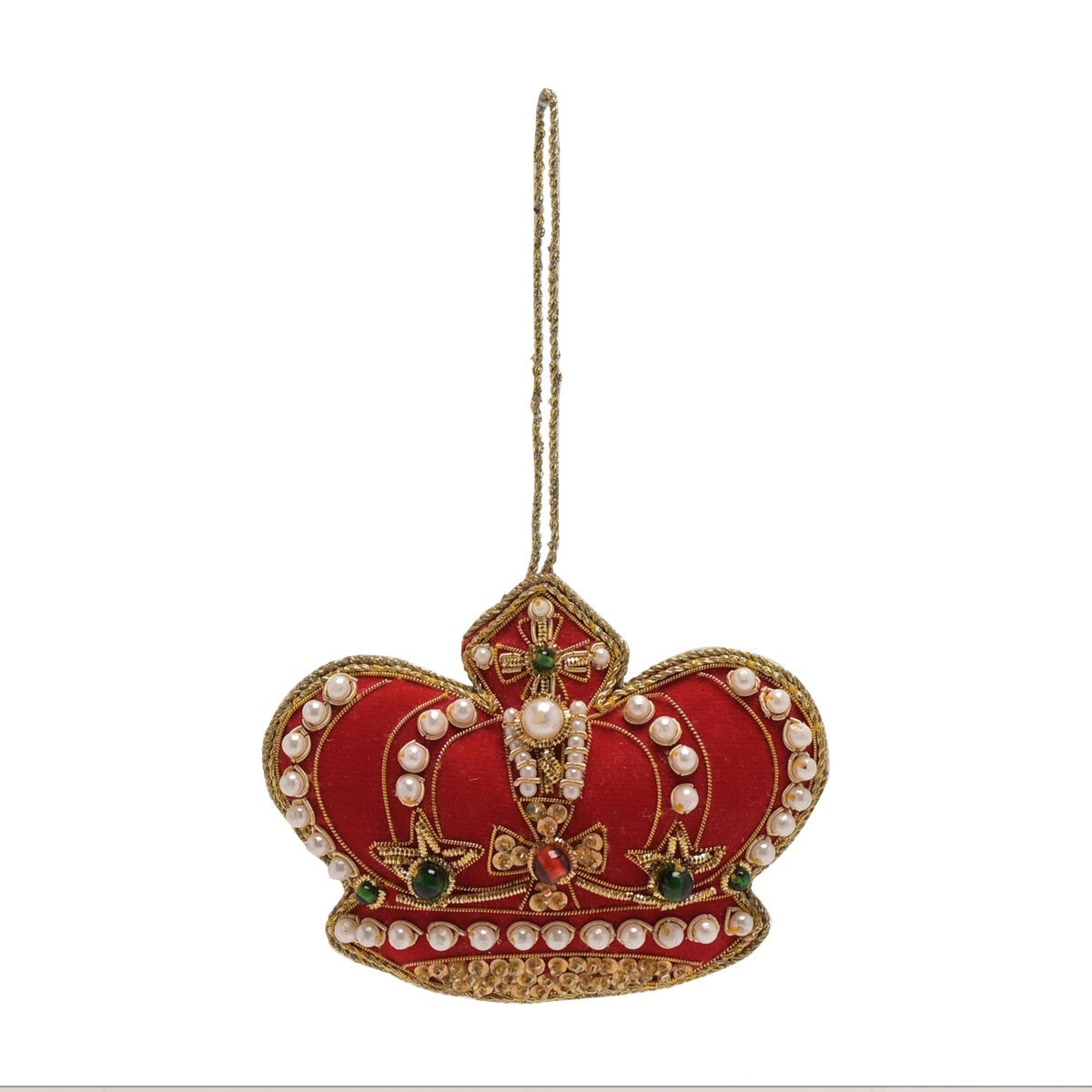 Julepynt krone rød med perler hengende
