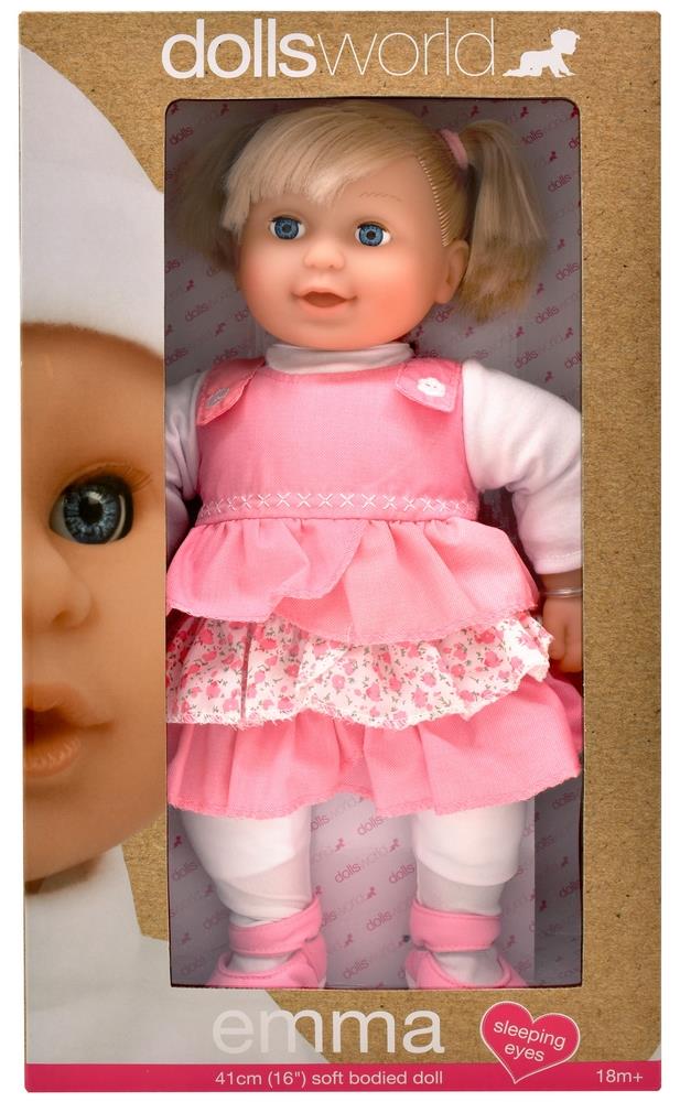 Dolls World Emma Dukke m/hår og kjole (41cm)