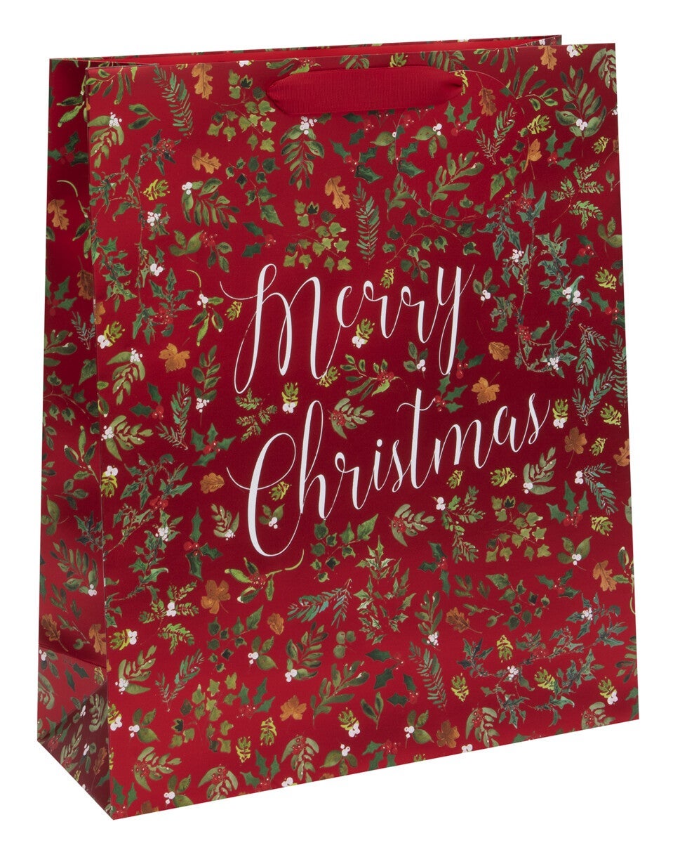 Gavepose Shopper Merry Christmas Foliage Rød