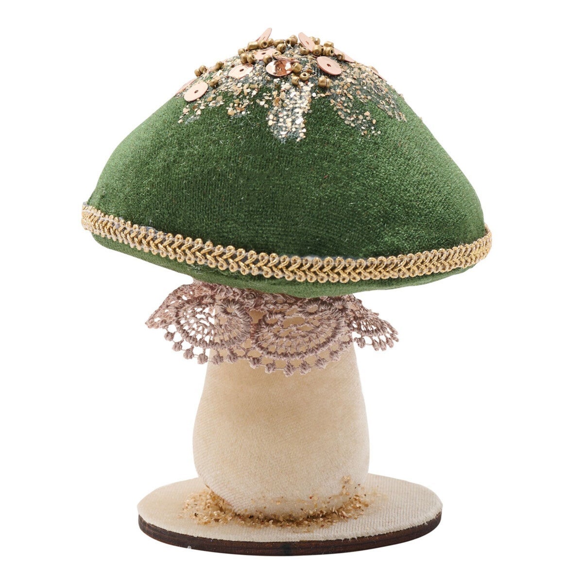 Julepynt sopp grønn fløyel 14 cm