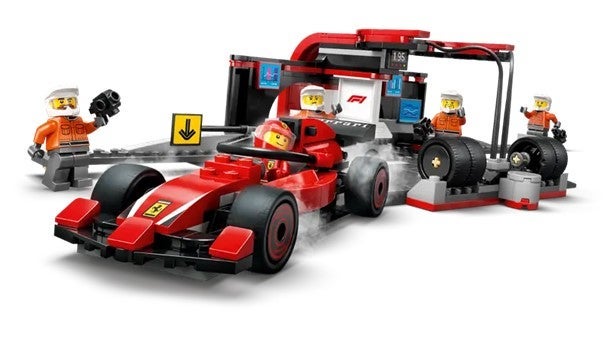 Lego F1-depotstopp og -team med Ferrari-bil 60443