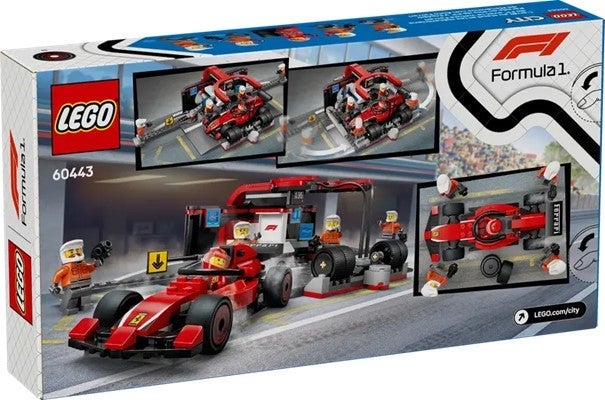 Lego F1-depotstopp og -team med Ferrari-bil 60443