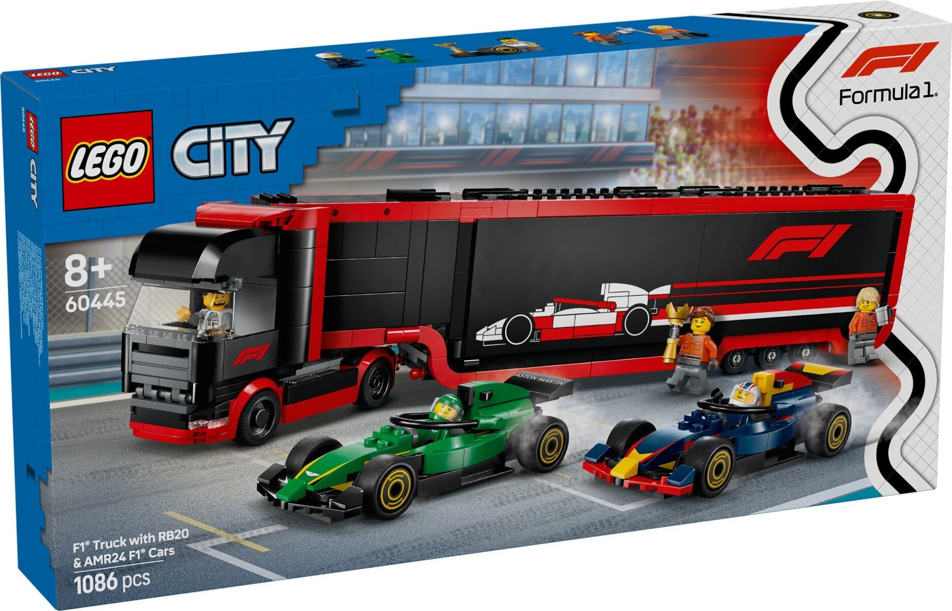 Lego F1-trailer med F1 RB20 og AMR24 60445