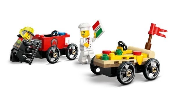Lego Billøp mellom pizzabil og brannbil 60458