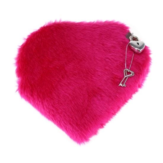 Hjertedagbok Plysj M/Lås Mørk Rosa