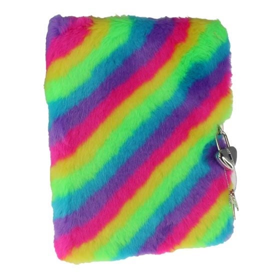 Dagbok m/lås plysj regnbue