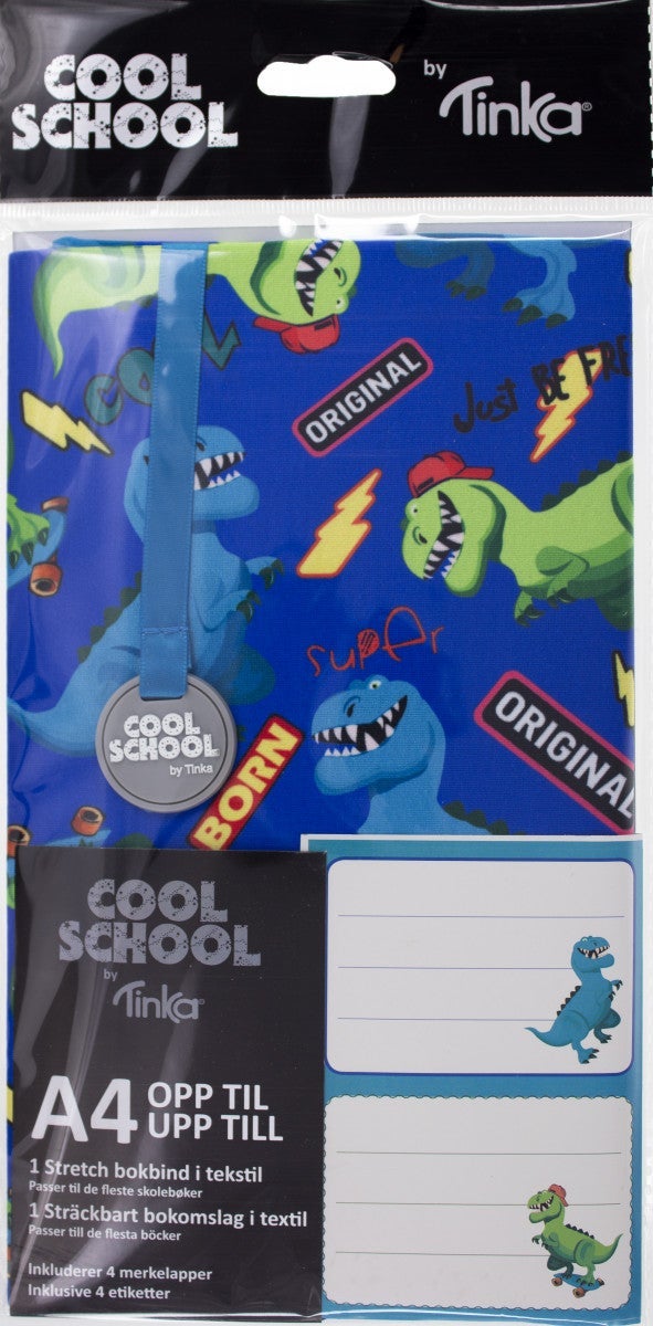 Tekstilbokbind m/4 merkelapper Dinosaur