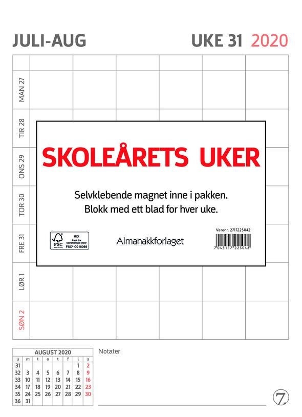 VeggkalenderSkoleårets Uker 20/21 - Innbundet