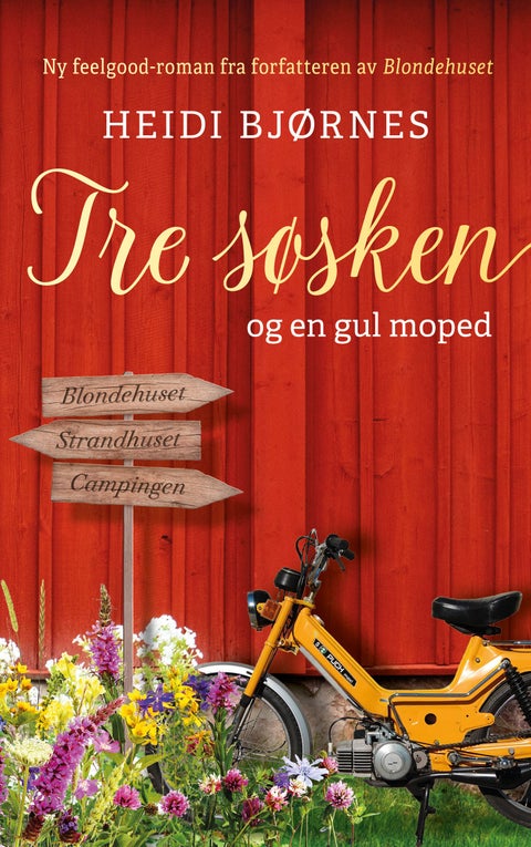 Tre søsken og en gul moped