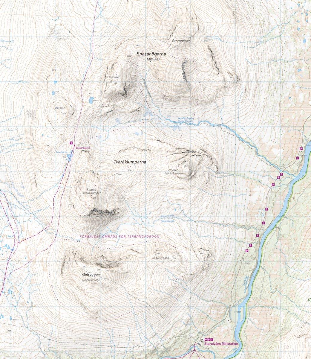 Högalpin karta: Storulvån & Snasahögarna