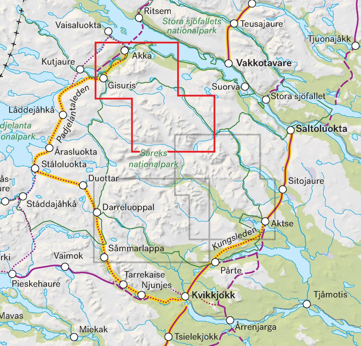 Högalpin karta: Áhkká & Sarektjåkkå