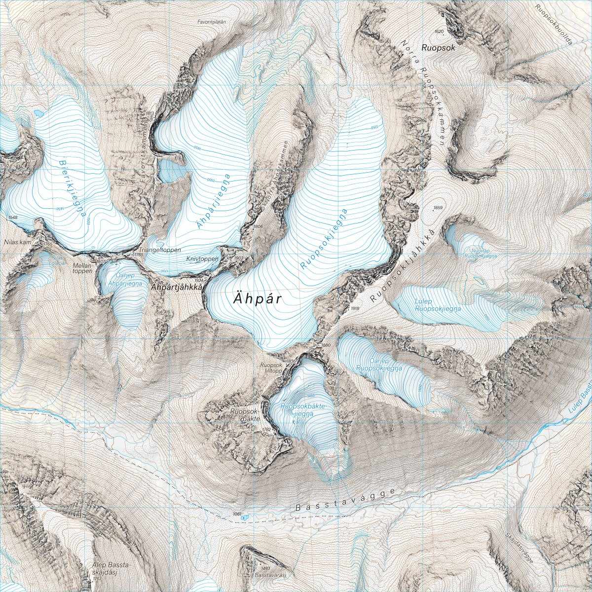Högalpin karta: Ähpar Aktse & Rapadalen
