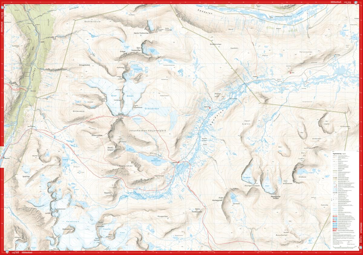 Høyfjellskart Jotunheimen: Galdhøpiggen & Glittertind