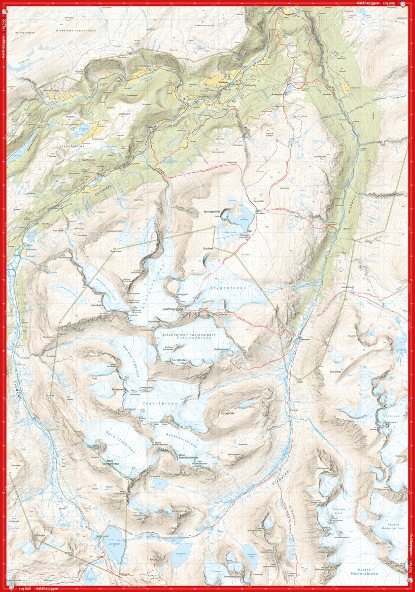 Høyfjellskart Jotunheimen: Galdhøpiggen & Glittertind