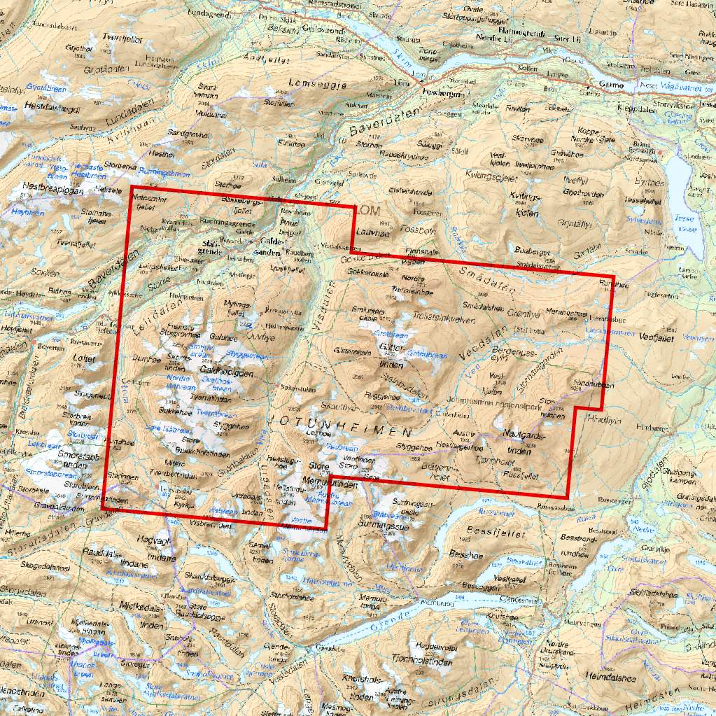Høyfjellskart Jotunheimen: Galdhøpiggen & Glittertind