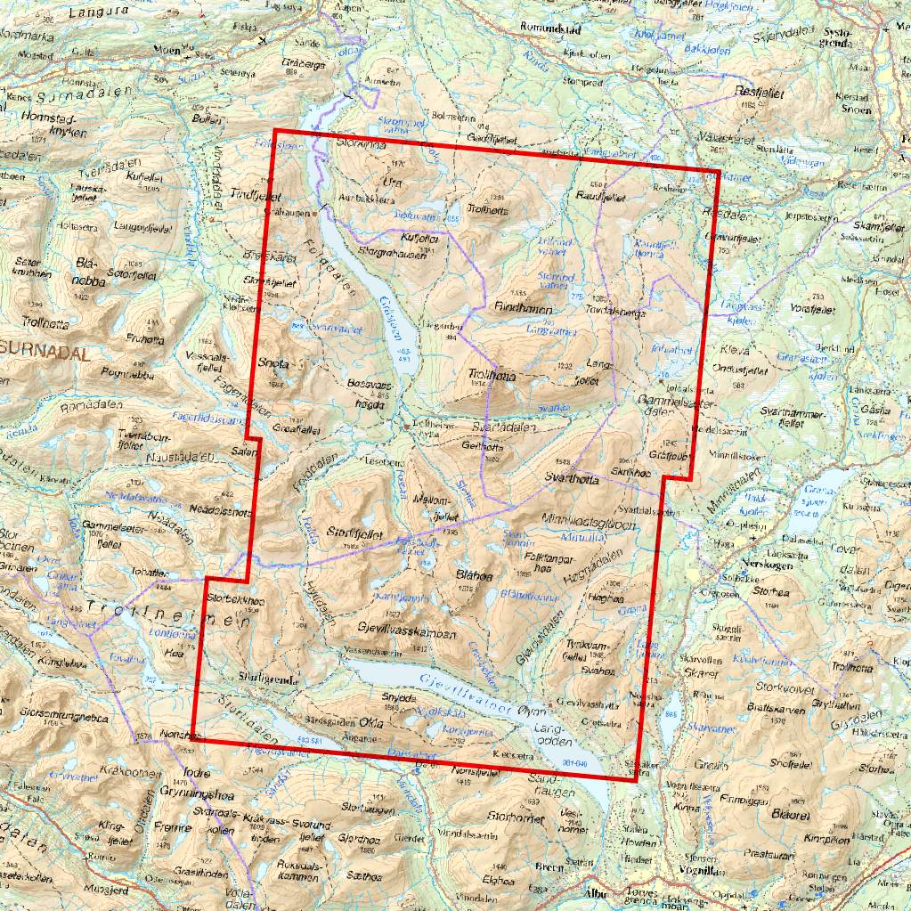 Høyfjellskart Trollheimen: Snota & Trekanten