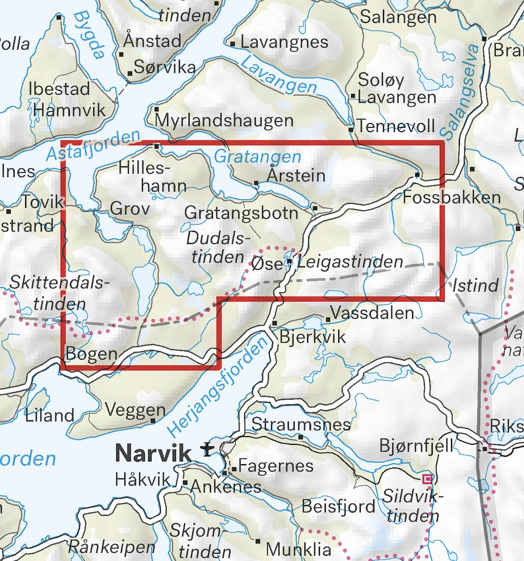 Høyfjellskart Narvik: Spanstinden & Dudalstinden
