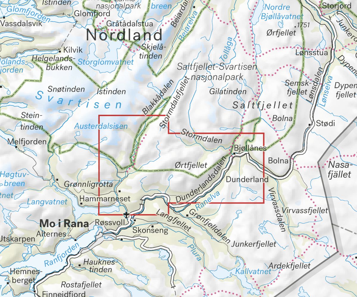 Høyfjellskart Røvassdalen & Dunderlandsdalen