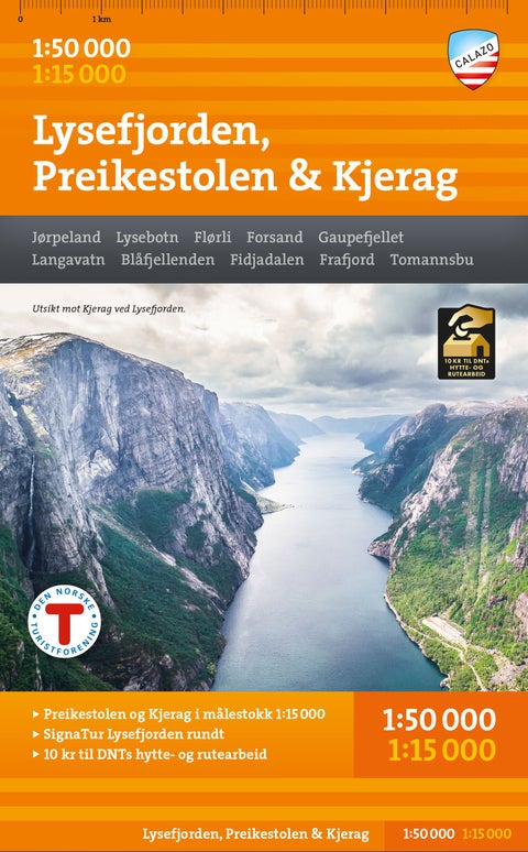 Lysefjorden, Preikestolen & Kjerag Hiking Map 1:50,000 / 1:15,000